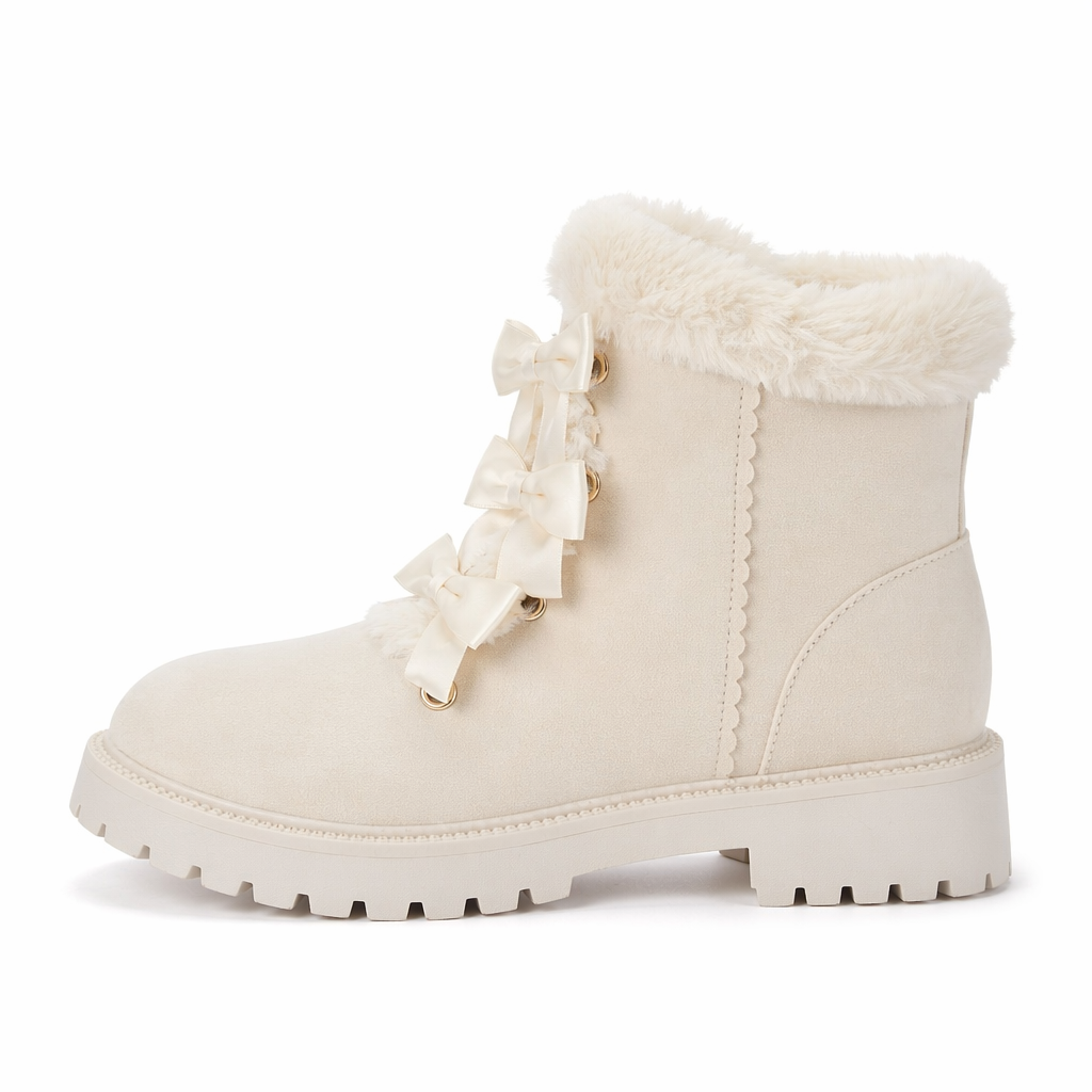 Perfectly Precious Sweet Lolita Faux Fur Ankle Booties Beige
