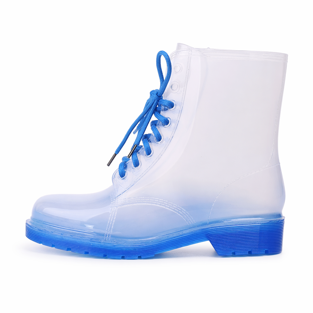 Kawaii Ombre Block Heeled Rain Booties in Candy Colors Blue