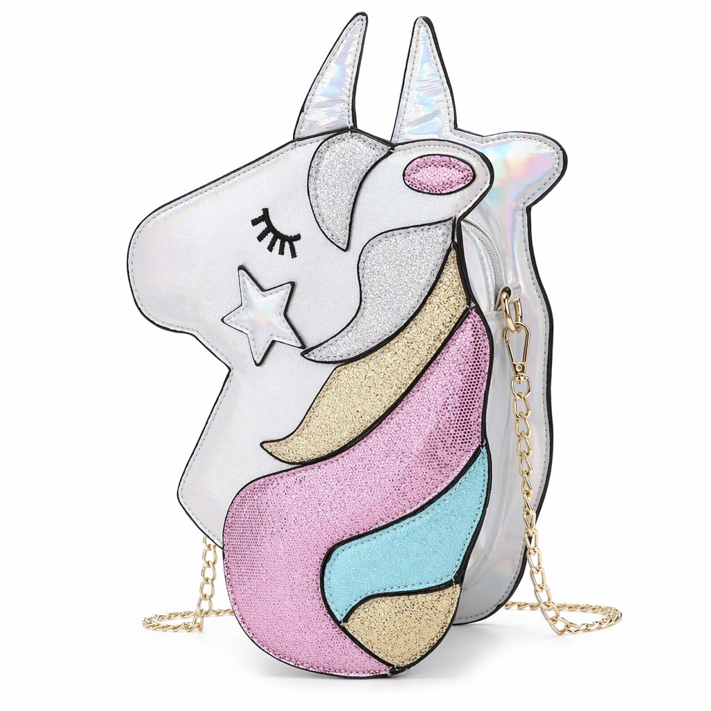 Adorable Magical Unicorn 3D Handbag in Vegan Leather Silver