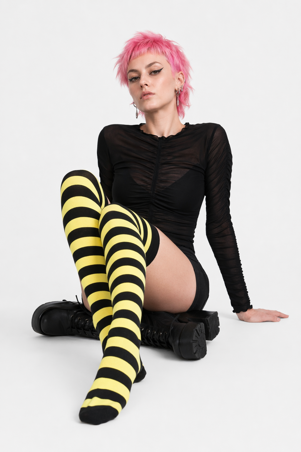 Thigh High Lolita Style Socks with Quality Elastic Comfort Yellow