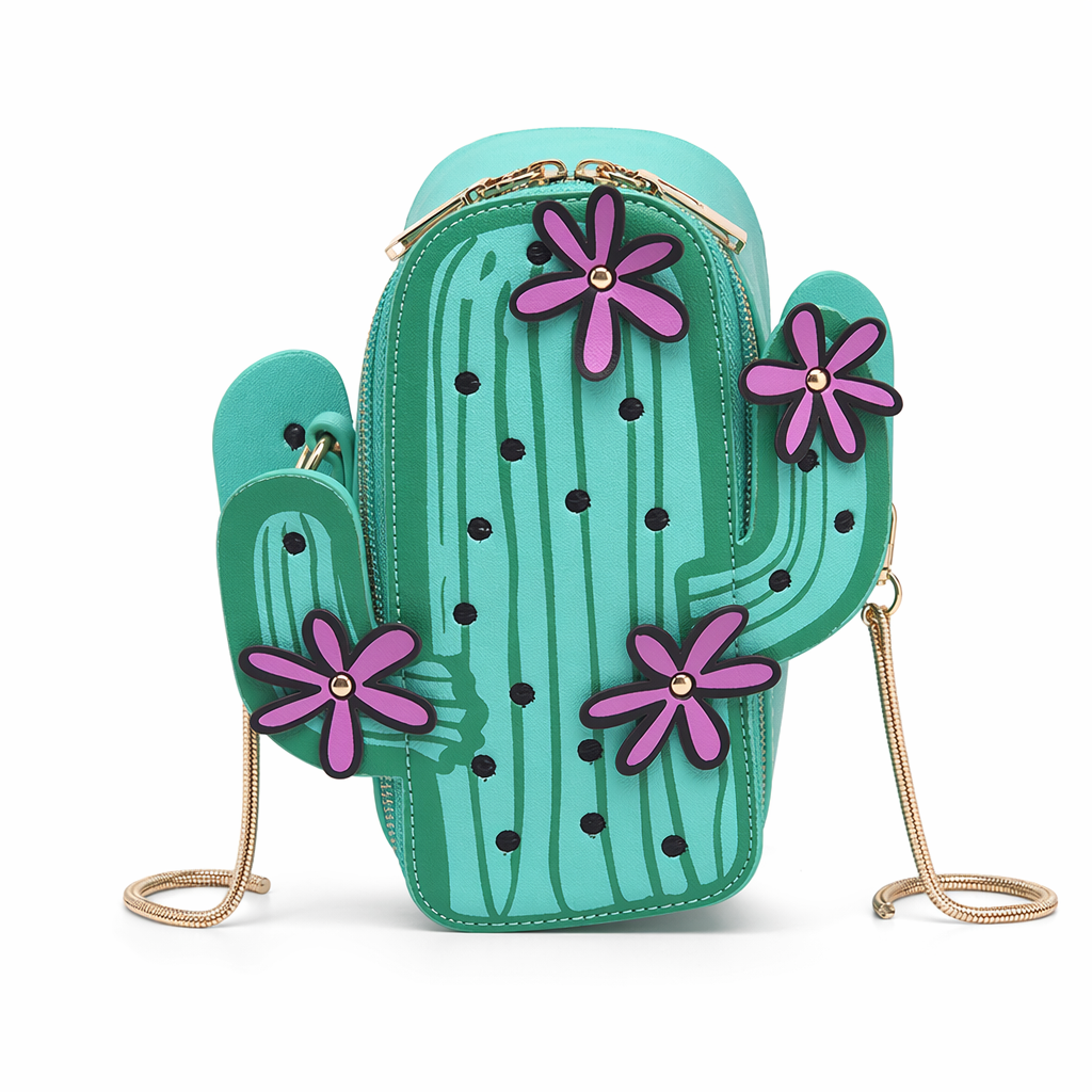 Cactus Plant Purse with Long Gold Chain for a Unique Fashion Statement Default Title