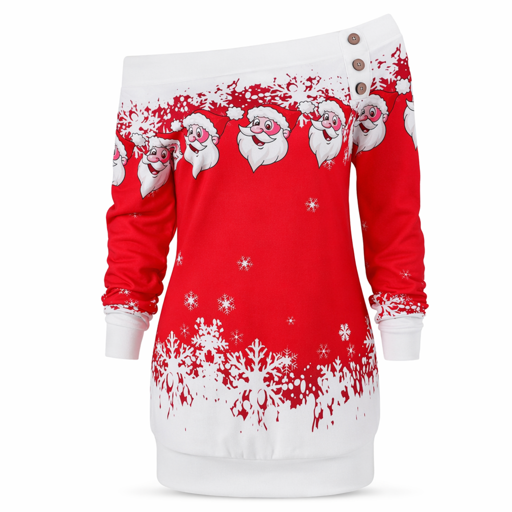 Cable Knit Off-the-Shoulder Santa Sweater for Cozy Holiday Style Red