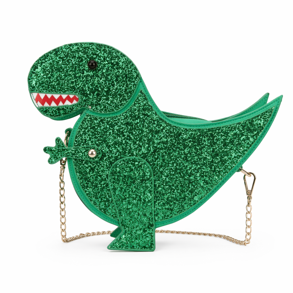 Shimmering Tyrannosaurus Rex 3D Handbag in Vegan Leather Green
