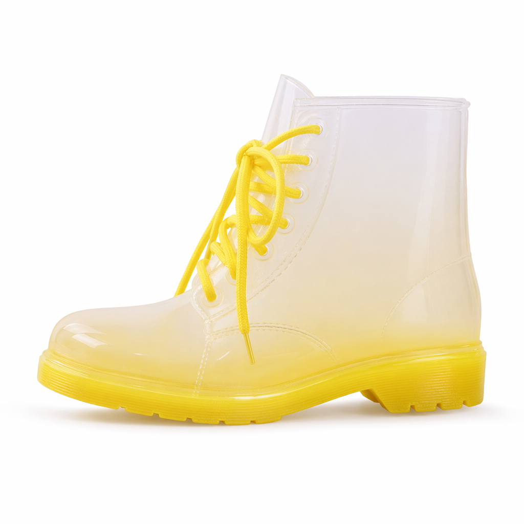 Kawaii Ombre Block Heeled Rain Booties in Candy Colors Yellow