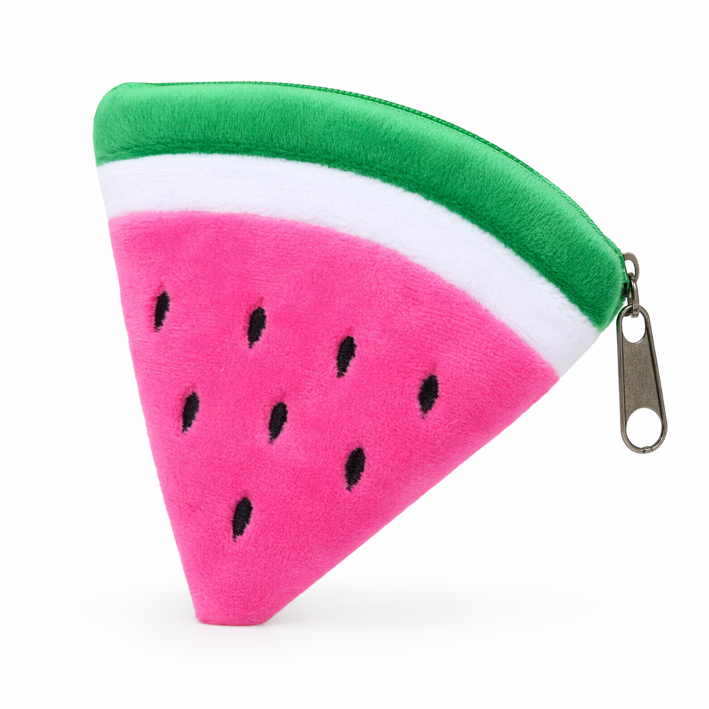 Tropical Fruit Coin Bags with Embroidery and Secure Zipper Pink Watermelon Slice