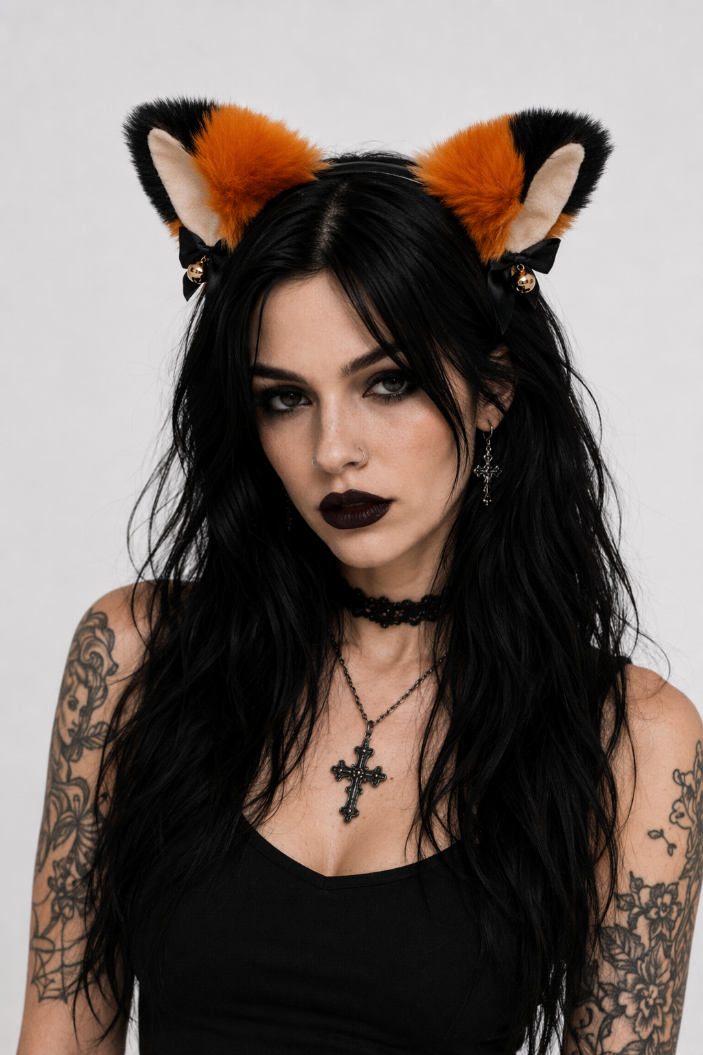 Fuzzy Kitty Cat Ear Headband with Bells and Ribbons Default Title