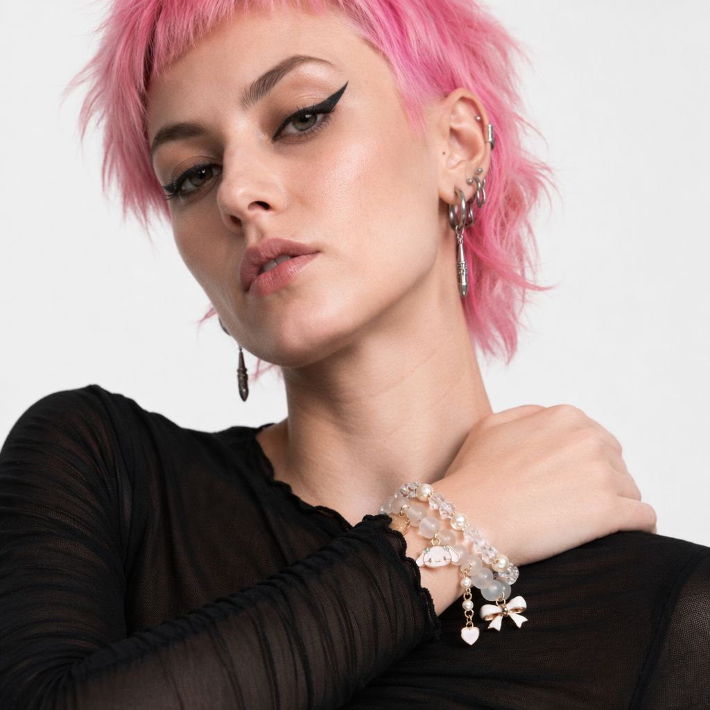 Kawaii Beaded Bracelets Inspired by Sanrio Characters White Bow Cinna