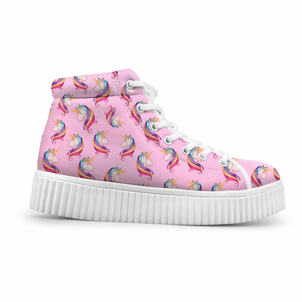 Canvas Hi Top Unicorn Pattern Shoes with Comfortable Wedge Heel Pink Unicorn