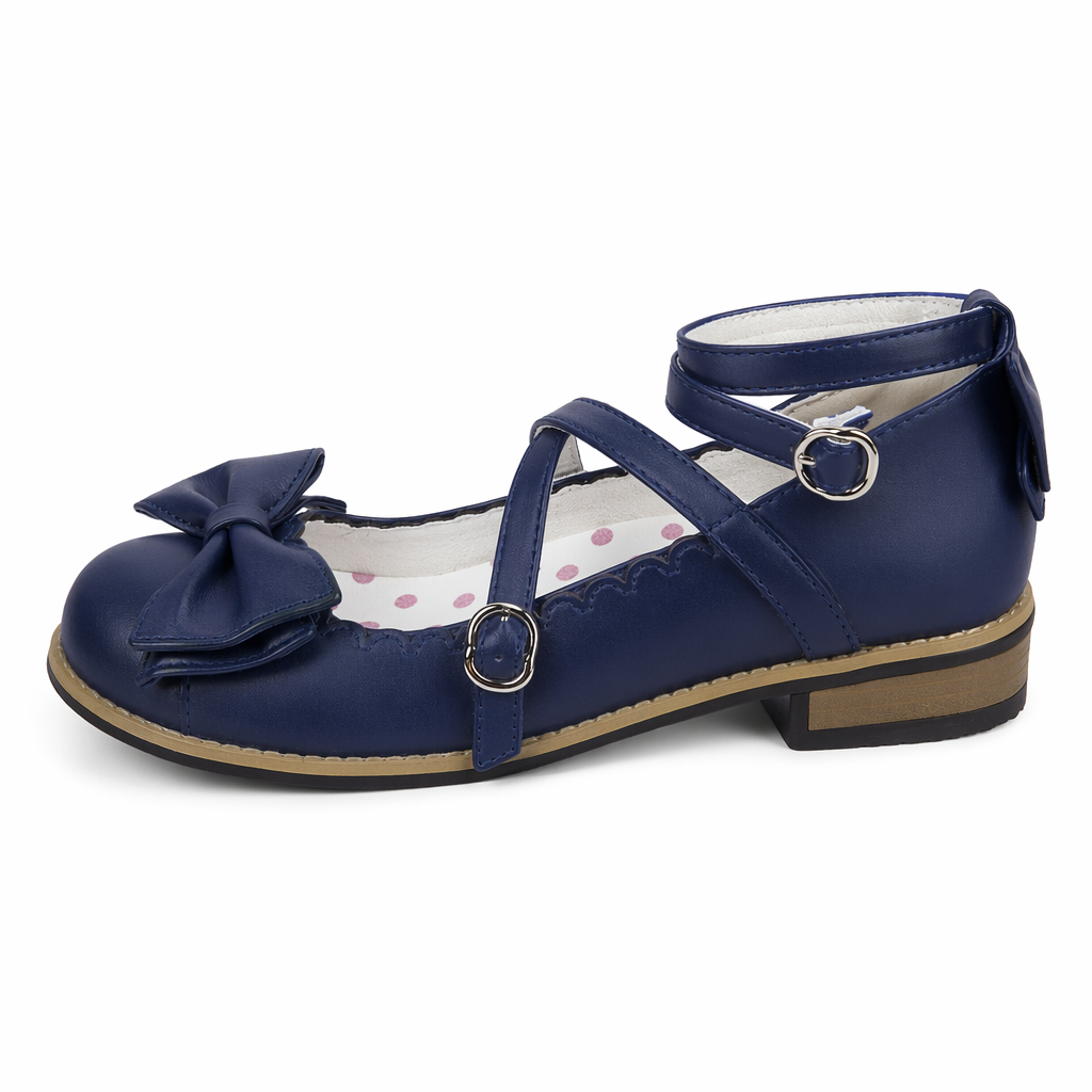 Elegant Lolita Shoes with Comfy Low Heel and Secure Buckle Dark blue