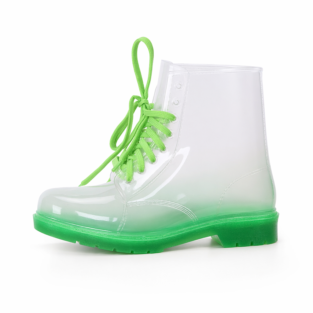 Kawaii Ombre Block Heeled Rain Booties in Candy Colors Green