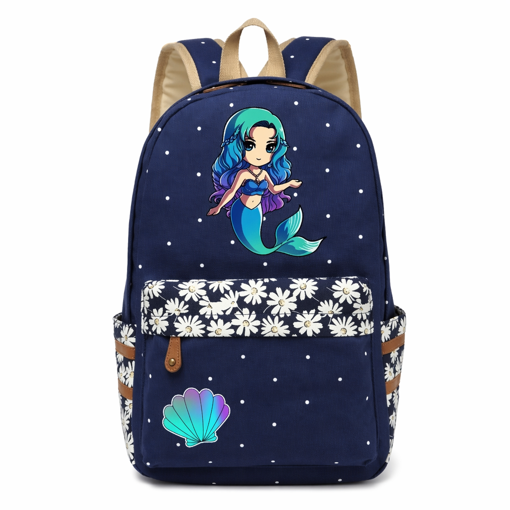Kawaii Mermaid and Sea Creature Backpacks in Fun Designs Navy Blue 1
