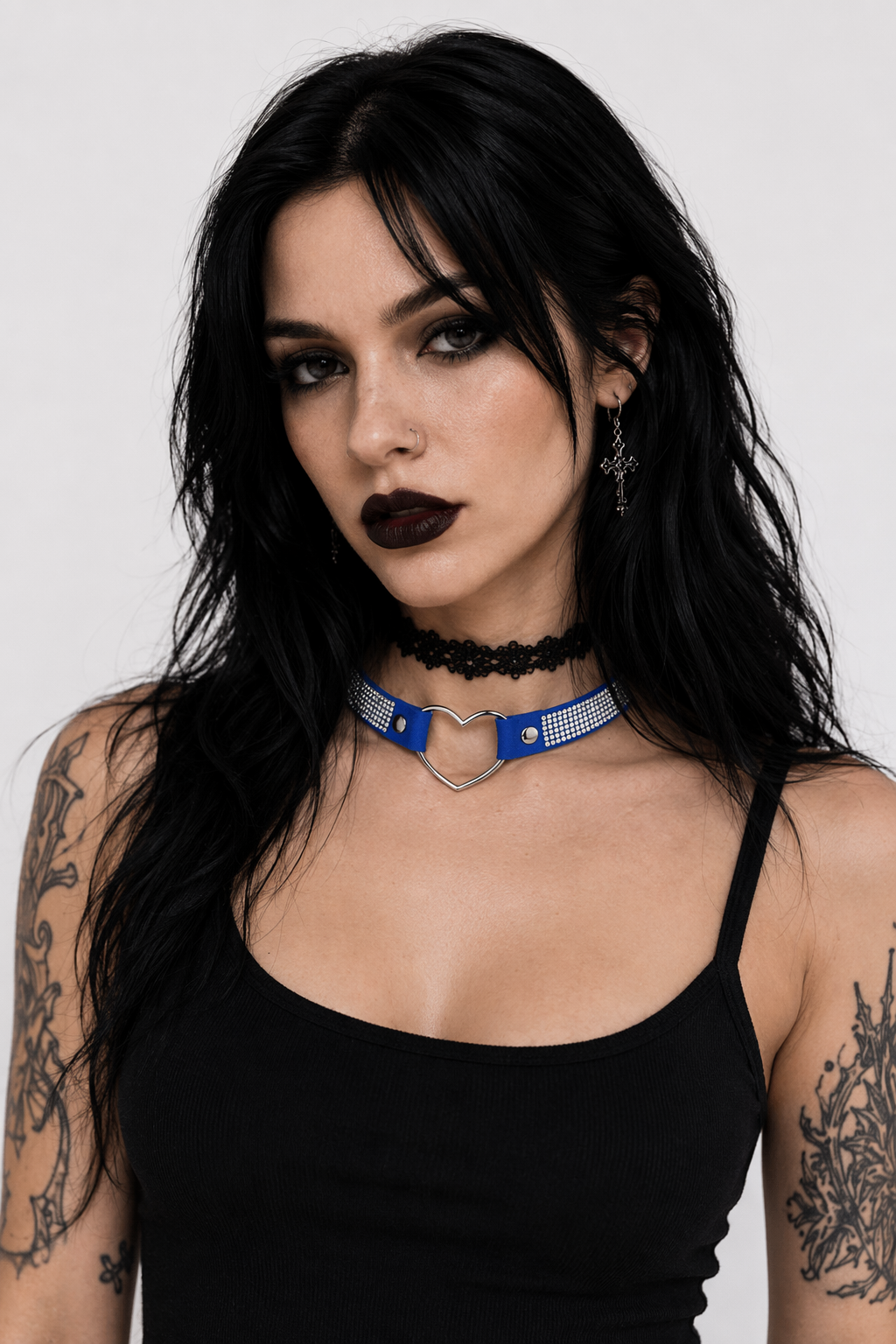 Rhinestone Heart Choker Necklace for Kawaii Aesthetic Princesses Blue