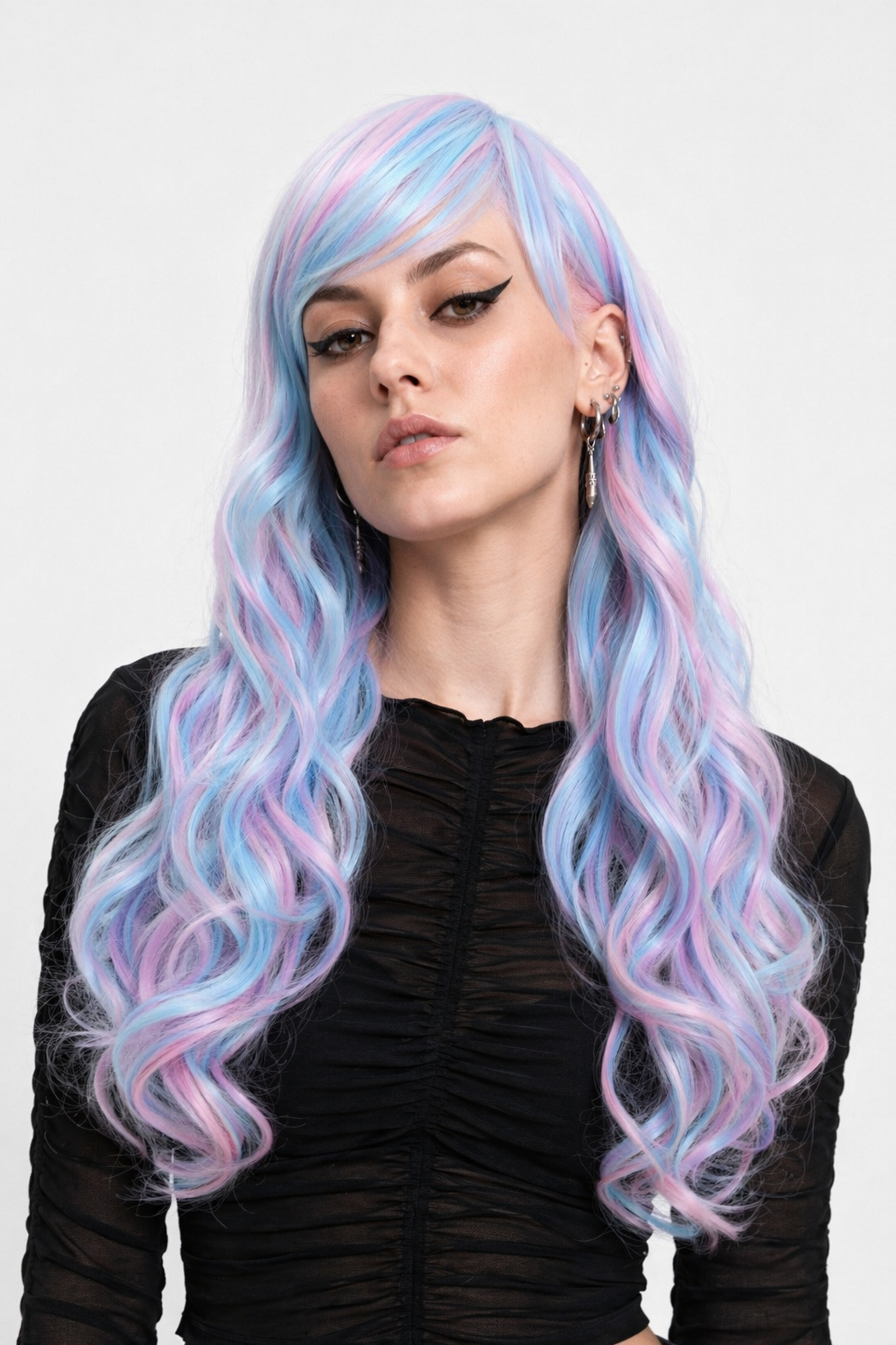 Stunning Long Cosplay Wig with Soft Fringe in Stylish Colors Curly Cotton Candy