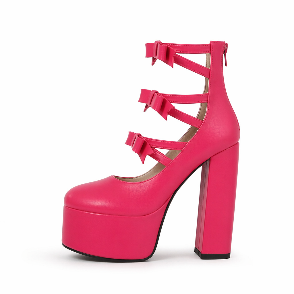 Baddie Babydoll Heels for Kawaii and Lolita Style Enthusiasts Ribbon Magenta