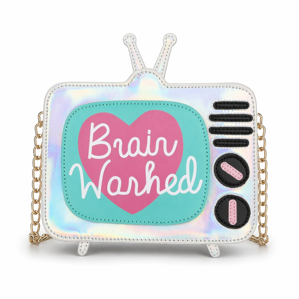 K-Pop Inspired Holographic Vintage Television Shaped Handbag Silver