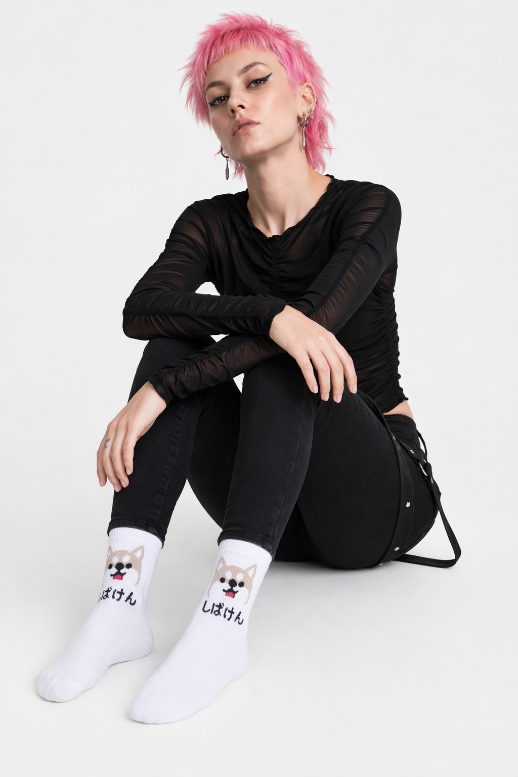 Kawaii Japanese Harajuku Cotton Prehistoric Socks White Dog