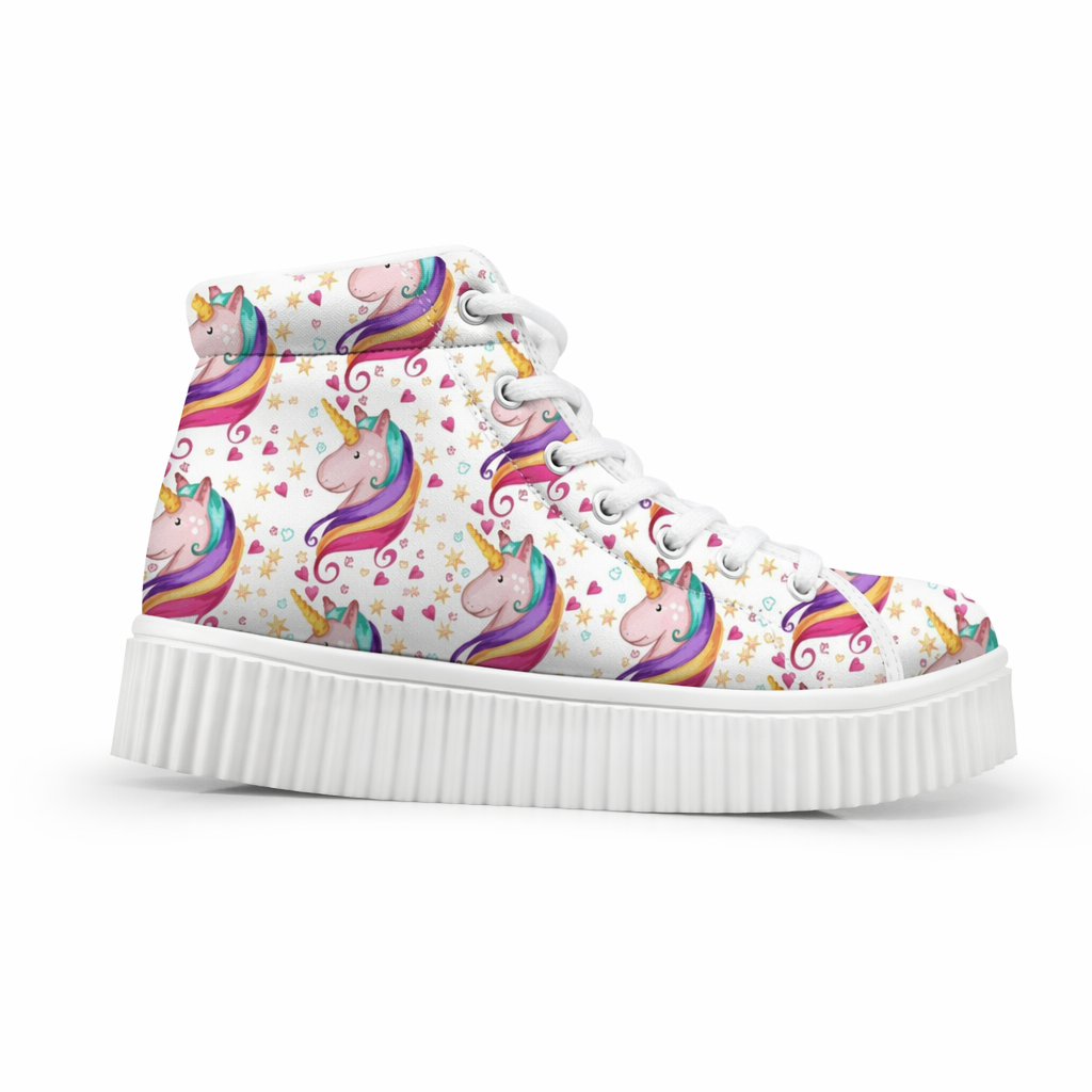 Canvas Hi Top Unicorn Pattern Shoes with Comfortable Wedge Heel Confetti Unicorn