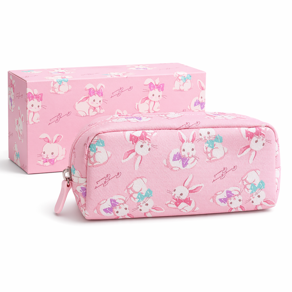 Milky Pastel Strawberry Bunny Rabbit Cosmetic Bag in Stock Pink Bunnies Bag