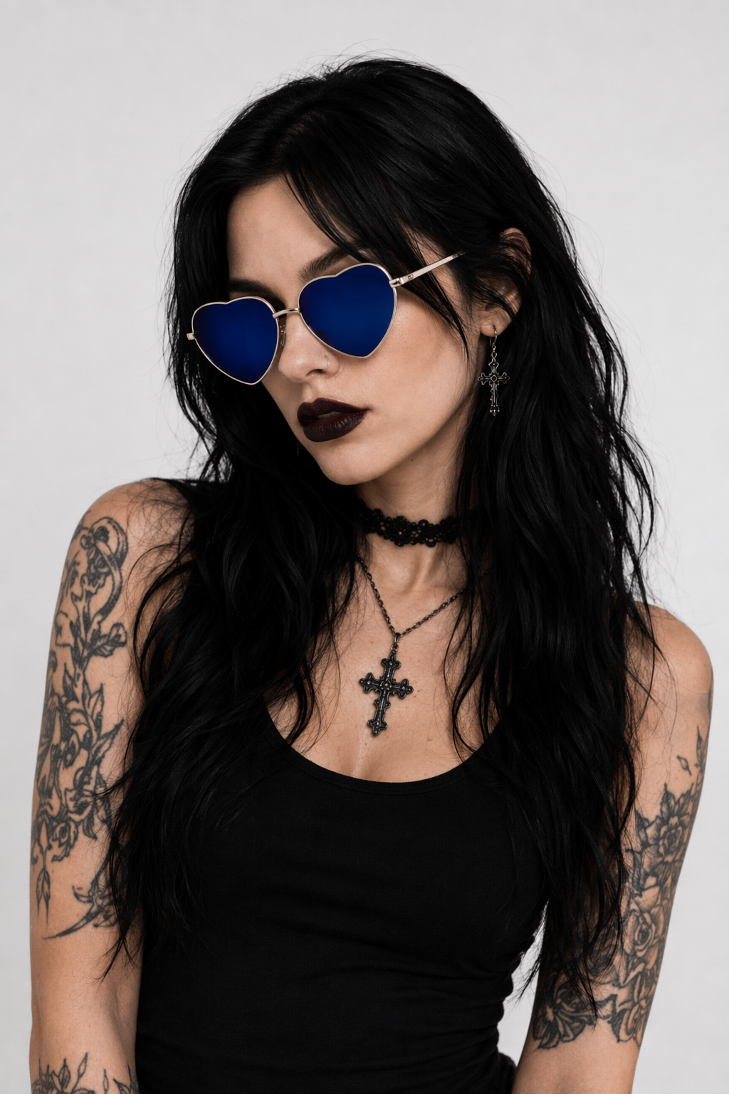 Chic Heart Shaped Aviator Sunglasses in Various Colors Navy