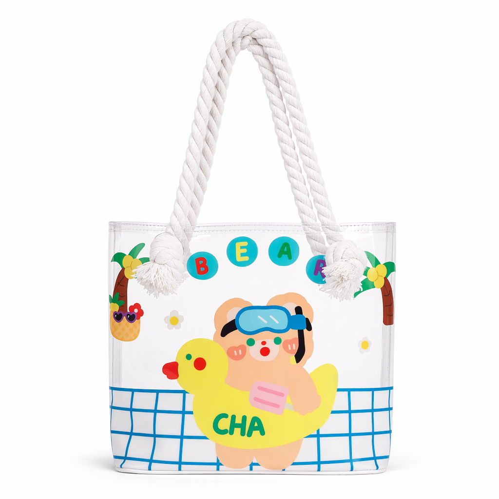 Kawaii Summer Beach Tote Bag in New Condition with Cute Animal Designs Bear Floaty