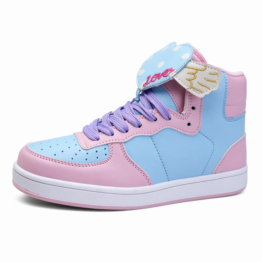 Pastel Harajuku High Top Sneakers with Winged Hearts 8
