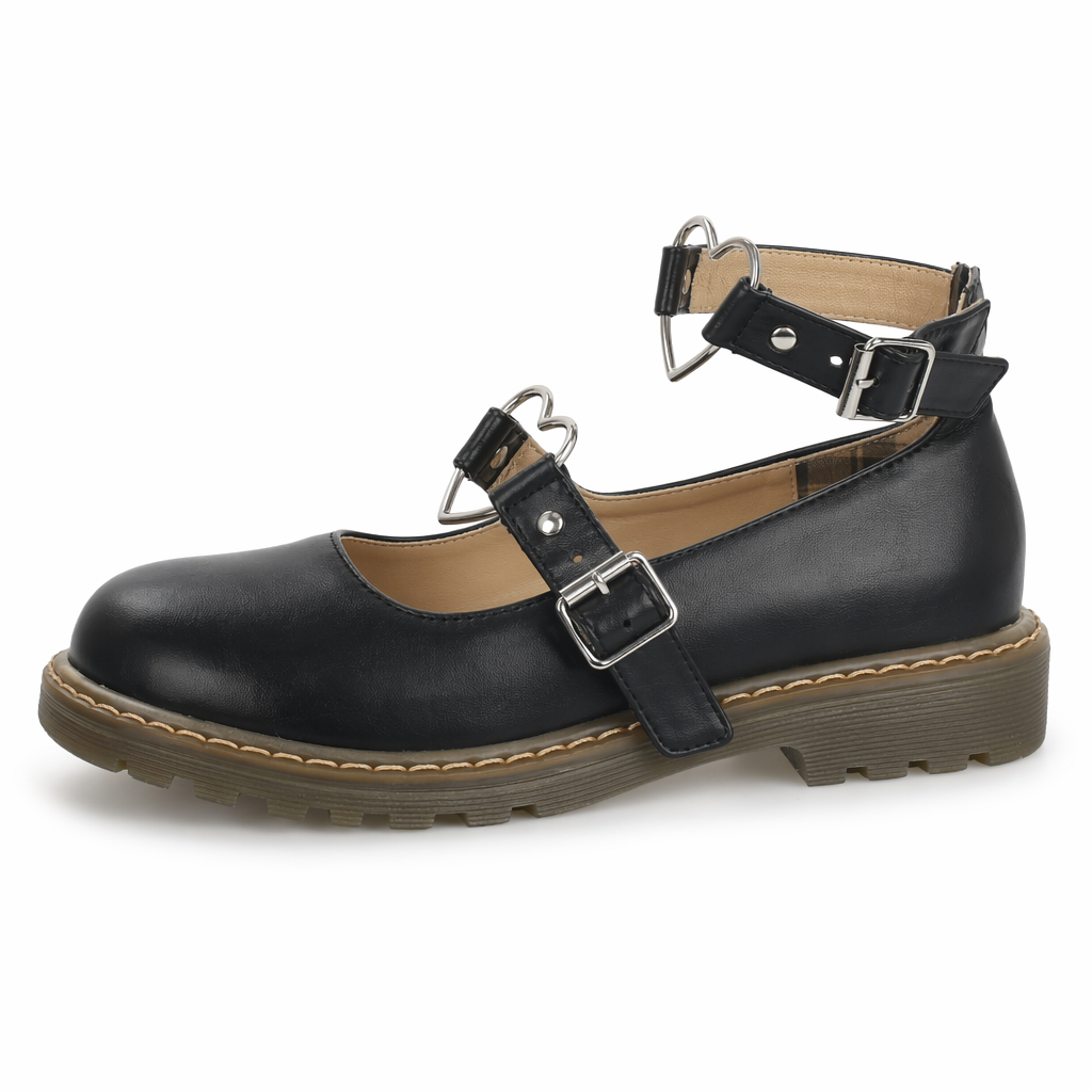 Traditional Lolita Low-Heel Platform Wedge with Tartan Plaid Interior Black