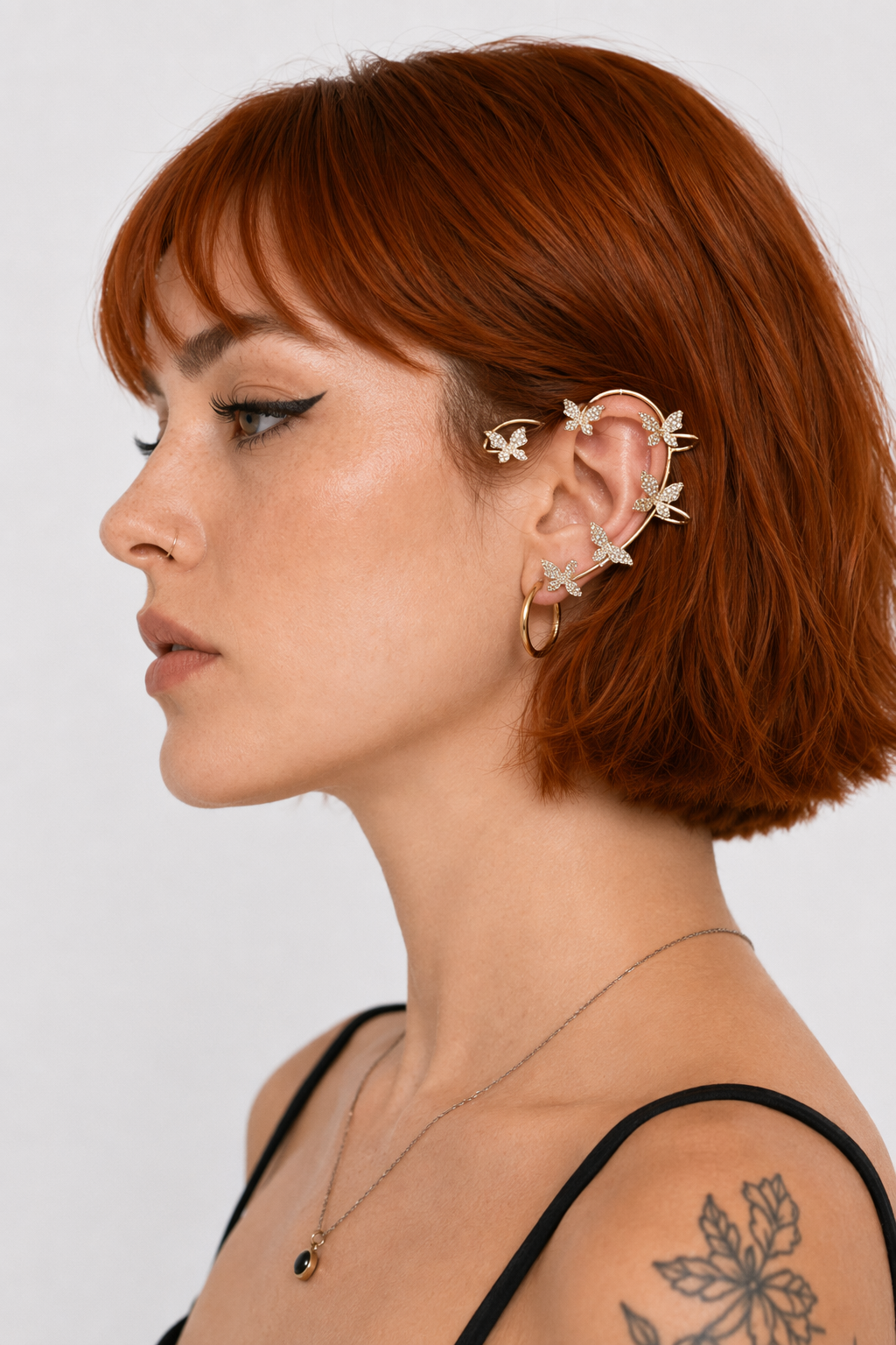Rhinestone Butterfly Ear Cuffs for Kawaii Jewelry Collection Gold Butterflies