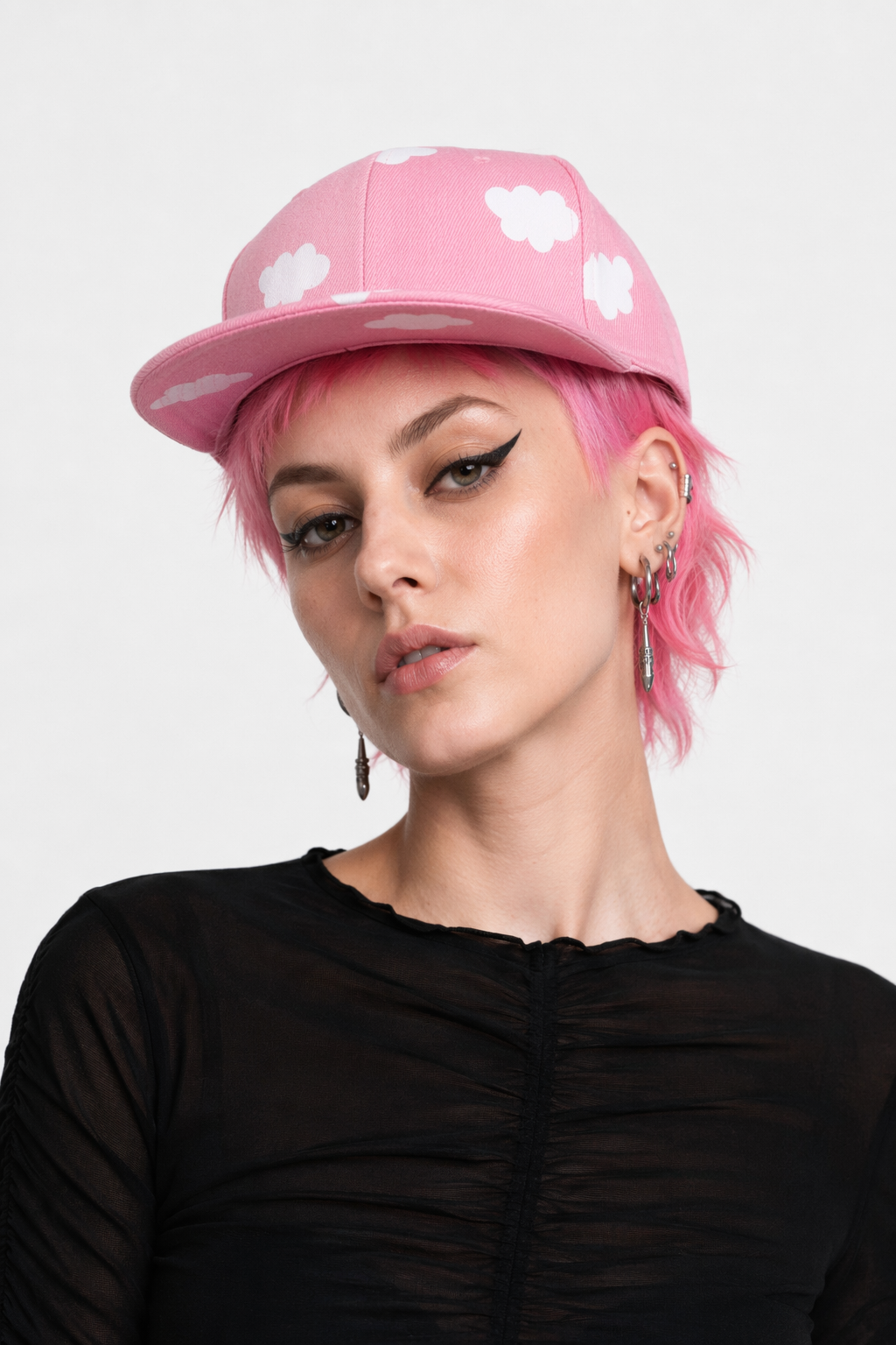 Pastel Cloud Snapback Hat for Cute Kawaii Style Pink