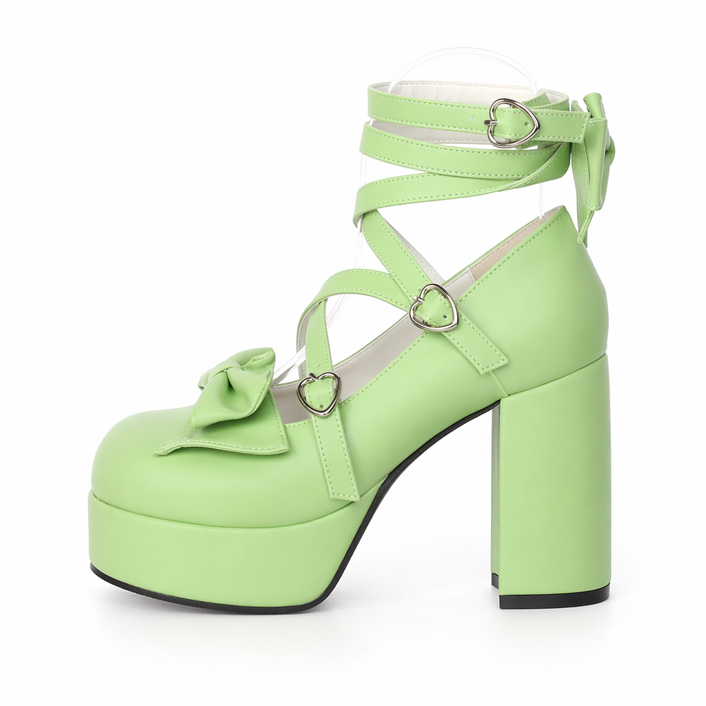 Classic Strappy Wrap-Around Ankle Lolita Shoes with Block Heel Green