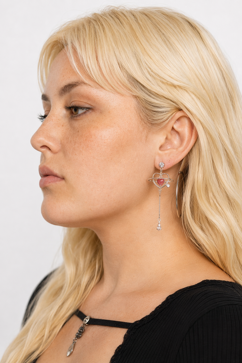 Dainty Heart Planet Crystal Earrings with Rhinestones and Gems Default Title
