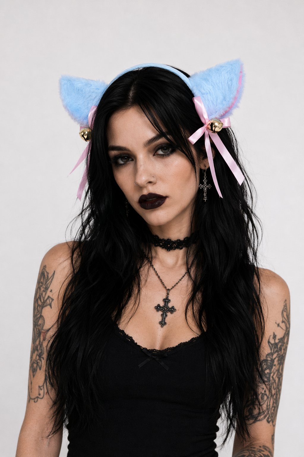 Adorable Faux Fur Fox and Kitten Ears Headband for Kawaii Outfits Blue