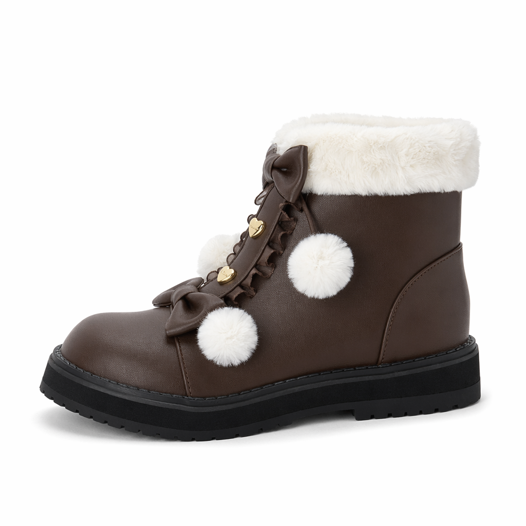 Perfectly Precious Sweet Lolita Faux Fur Ankle Booties Brown