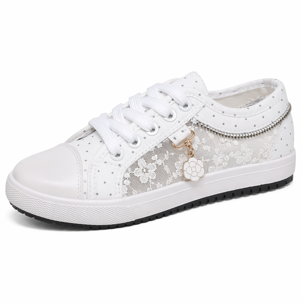 Adorable See-Through Lace Polkadot Sneakers for Youthful Style White