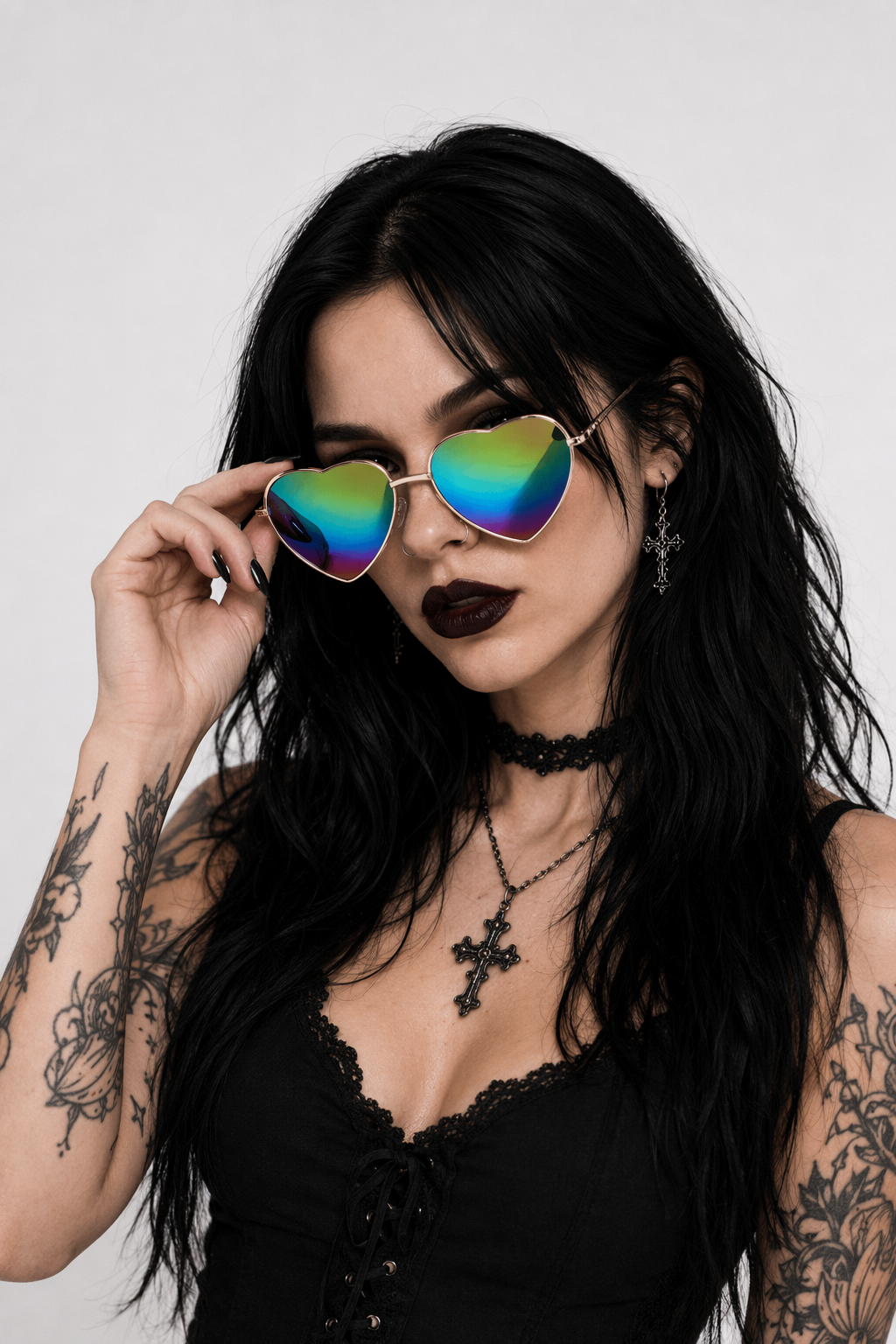 Chic Heart Shaped Aviator Sunglasses in Various Colors Holographic