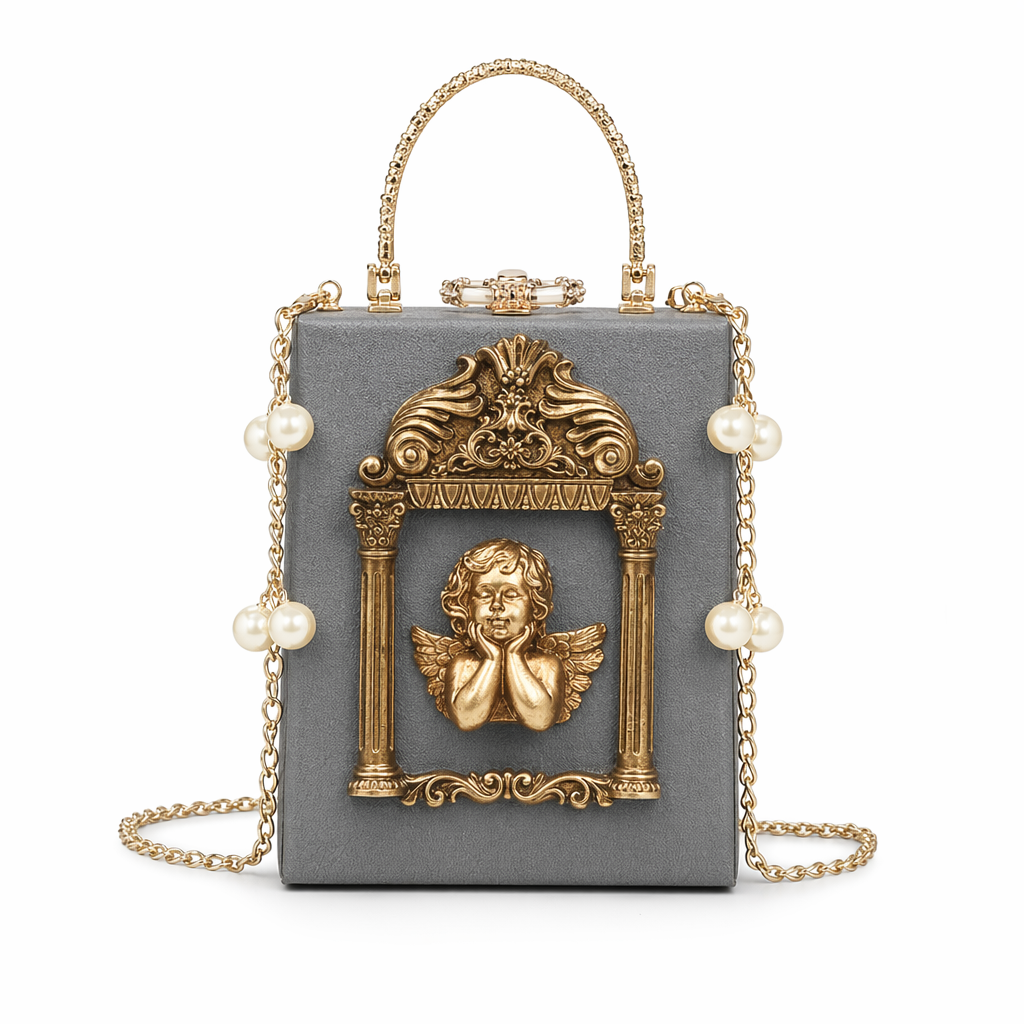 Luxury Vintage Victorian Angel Handbag with Cherub Design Gray