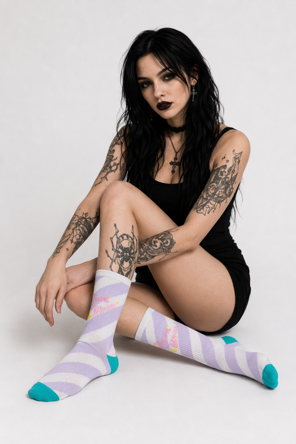 Cute Fairy Kei Moon Socks for Magical Girl Anime Aesthetic Striped