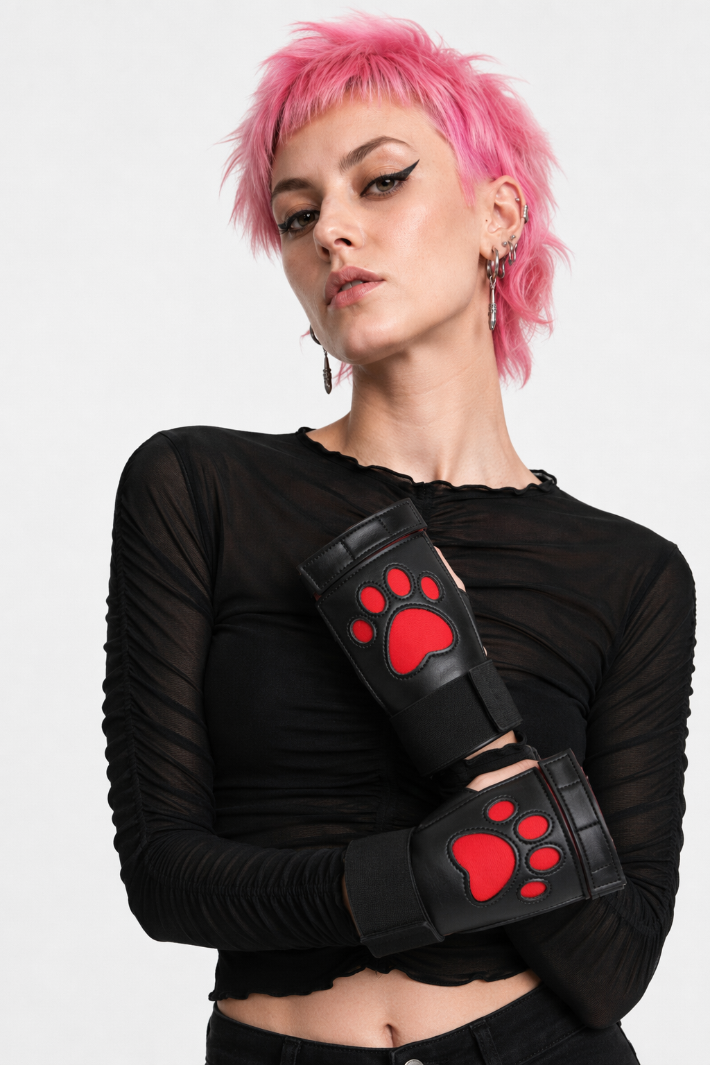 Vegan Leather Puppy Paw Mittens in Red or White Default