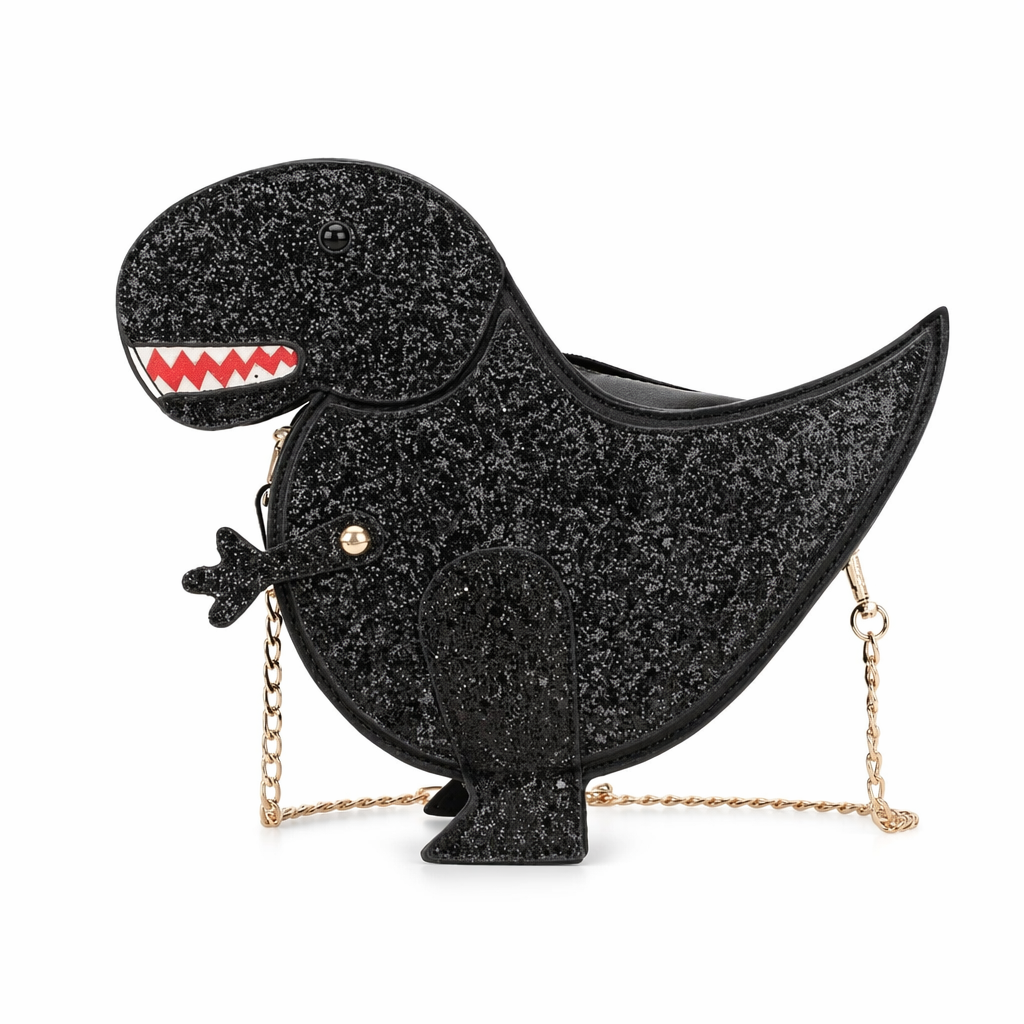 Shimmering Tyrannosaurus Rex 3D Handbag in Vegan Leather Black
