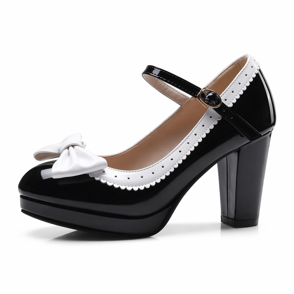 Sweet Lolita Heels with Lace Trim and Bow in Toe Version Black Pointe Toe