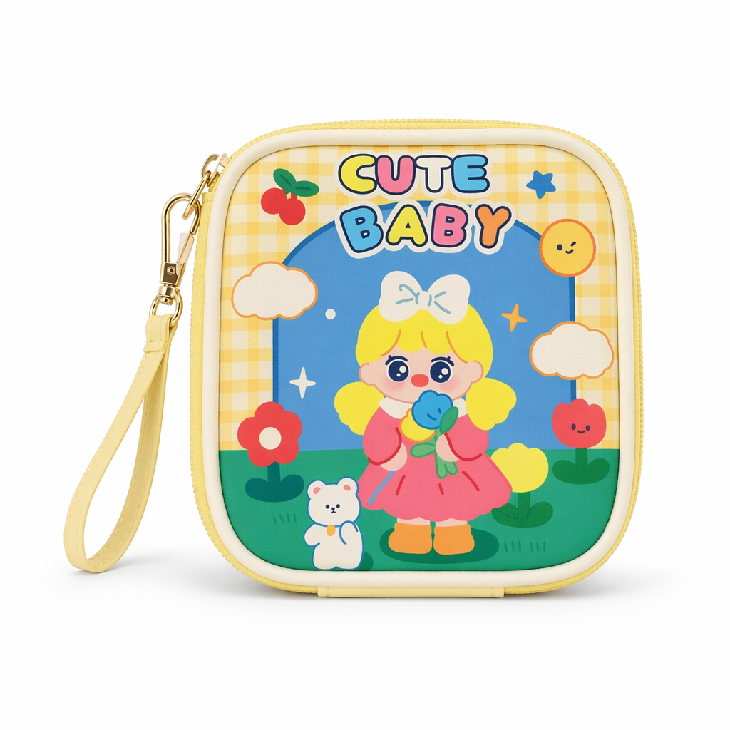 Bold Kawaii Patterned Pouch for Cords and Chargers Yellow Cute Baby