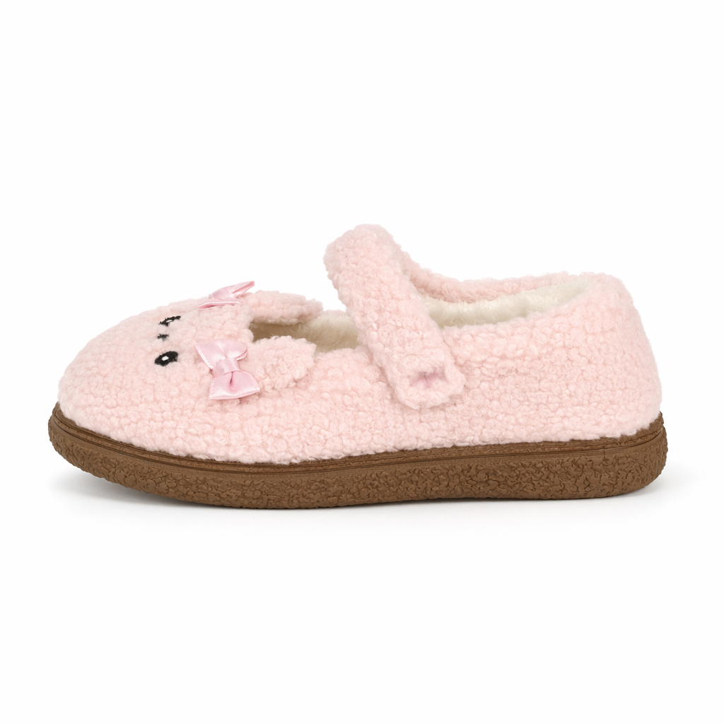 Fuzzy Bear Inspired Maryjane Shoes with Fluffy Faux-Fur and Ribbons Pink