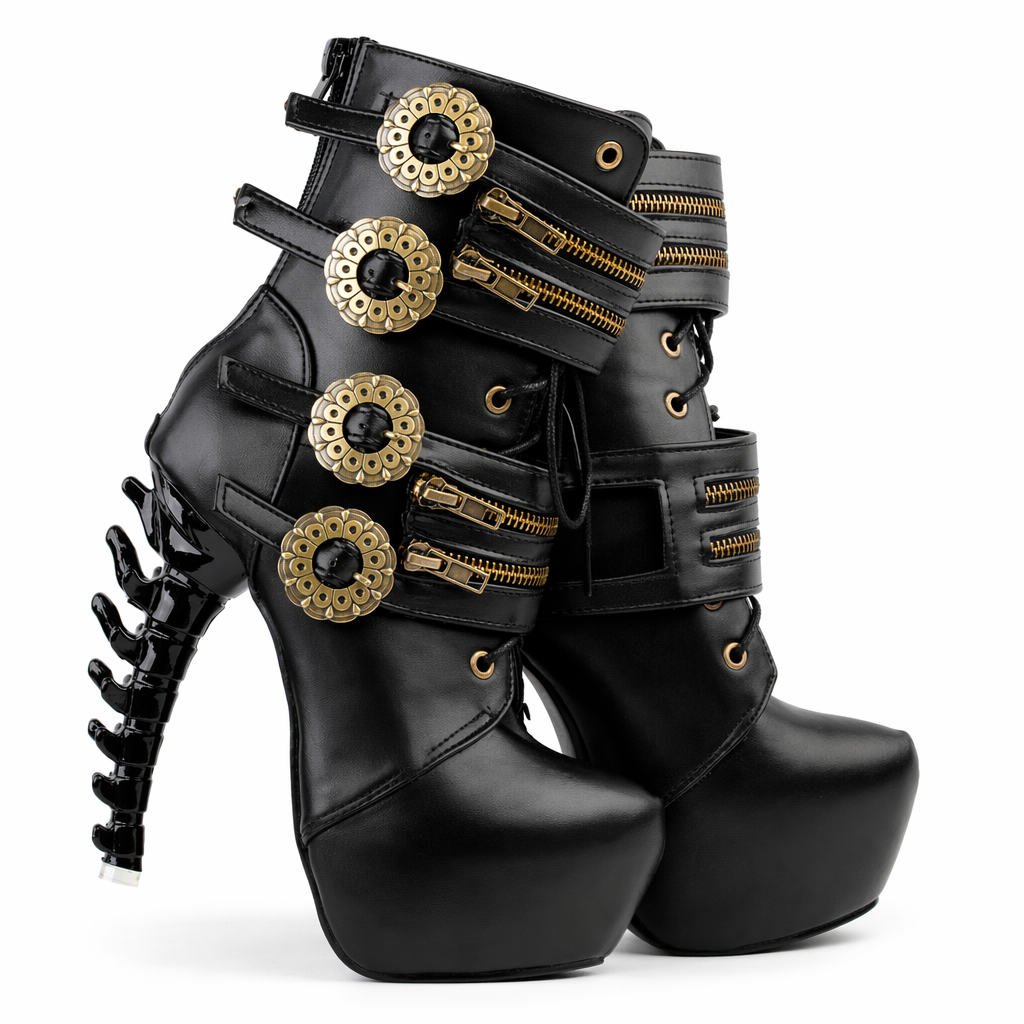 Elegant Steampunk Boots with Clockwork Wheels and Brass Accents 8