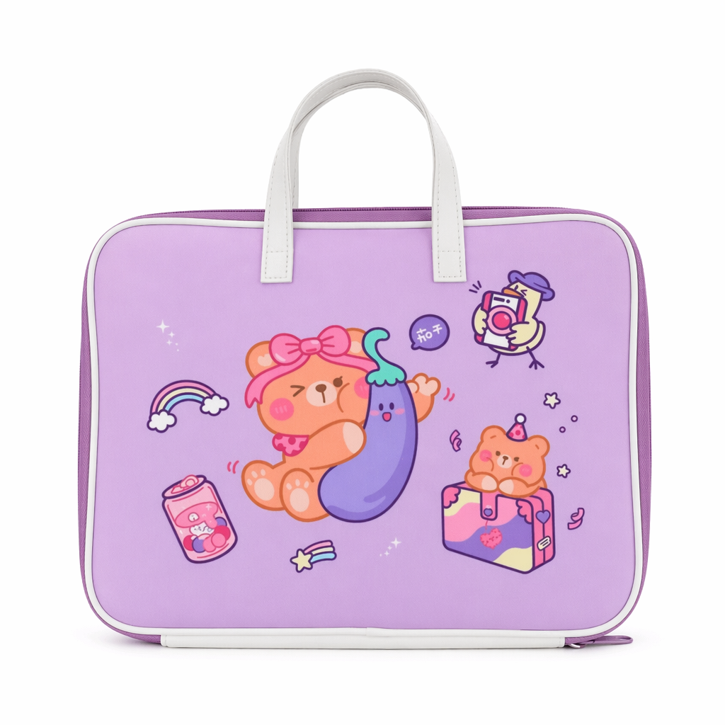 Milky Pastel Fairy-Kei Laptop Cover for Kawaii Aesthetic Lovers Travel Eggplant Bear