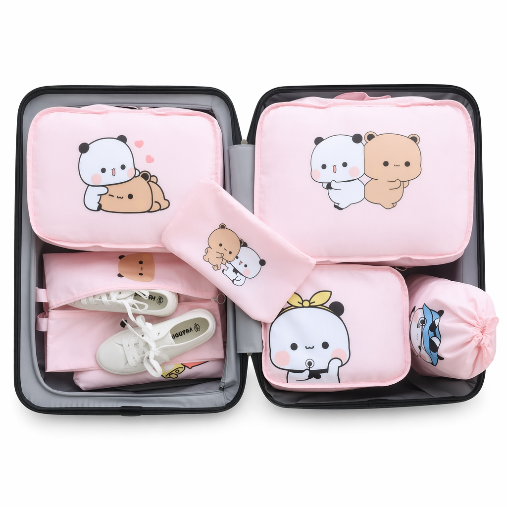 Dudu & Bubu Travel Storage Bag 7 Piece Set for Organized Travel Pink