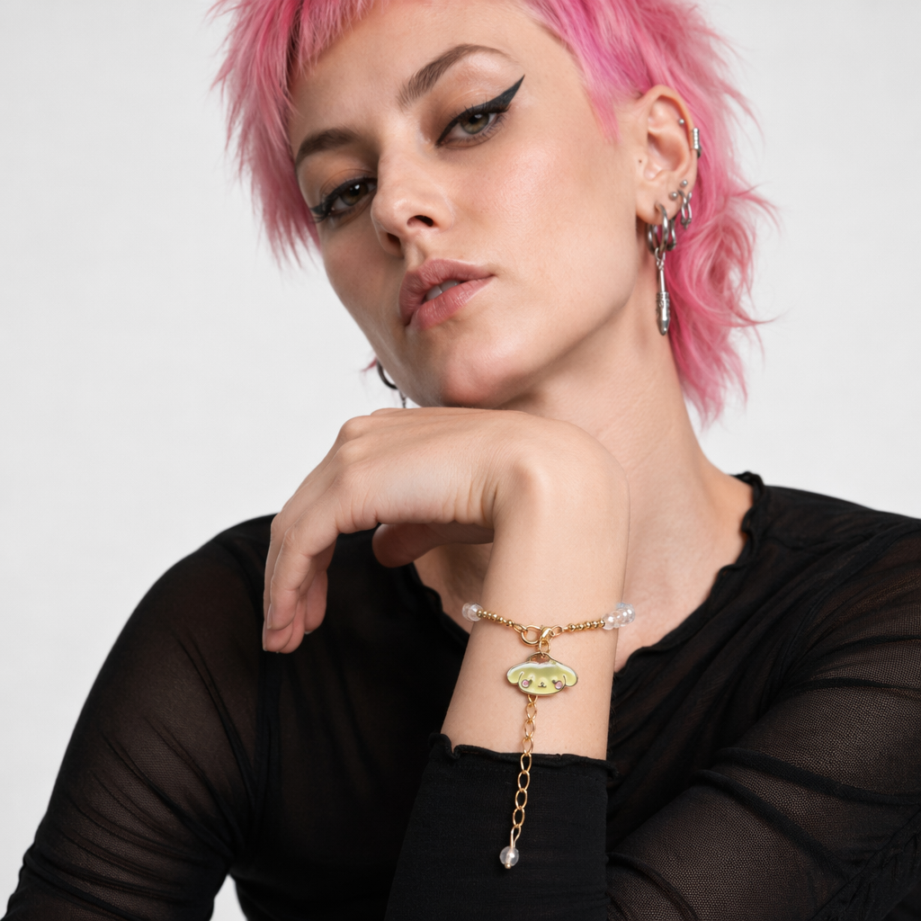 Kawaii Beaded Bracelets Inspired by Sanrio Characters Gold Chain Pompom