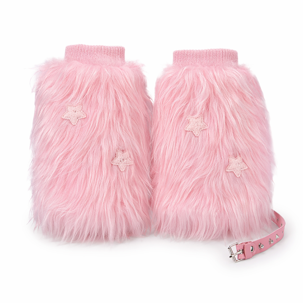 Pink Shaggy Fur Boot Covers for Dollcore and Barbie Inspired Outfits Arm Cuffs