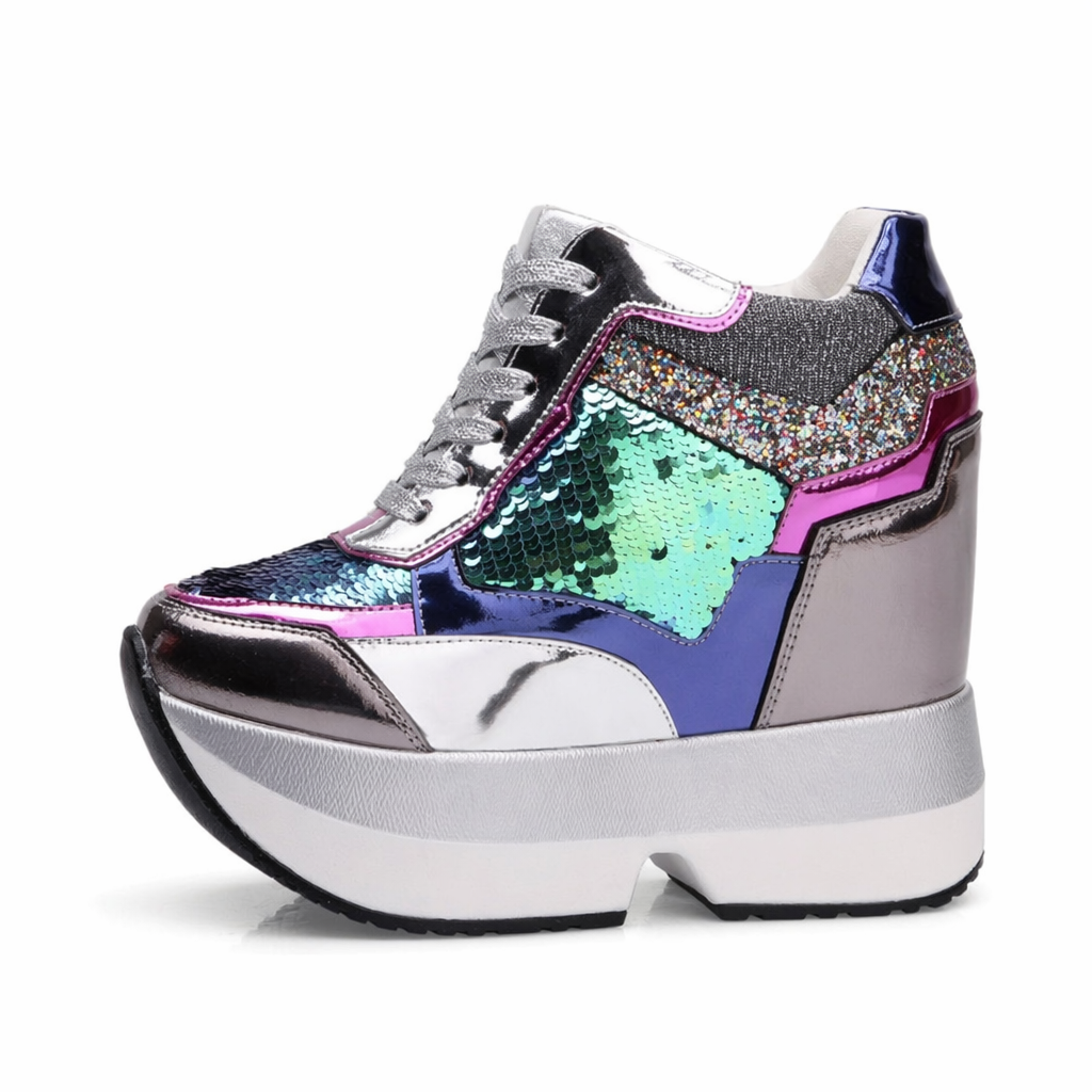 Kawaii Punk Rock Sequin Shoes Inspired by Harajuku Street Fashion Silver