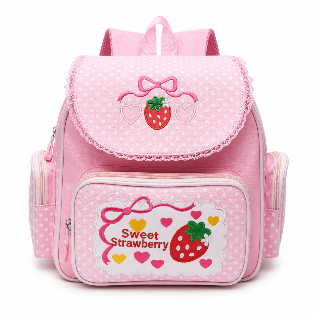 Strawberry Inspired Unicorn Backpack with Adjustable Straps and Pockets Default Title