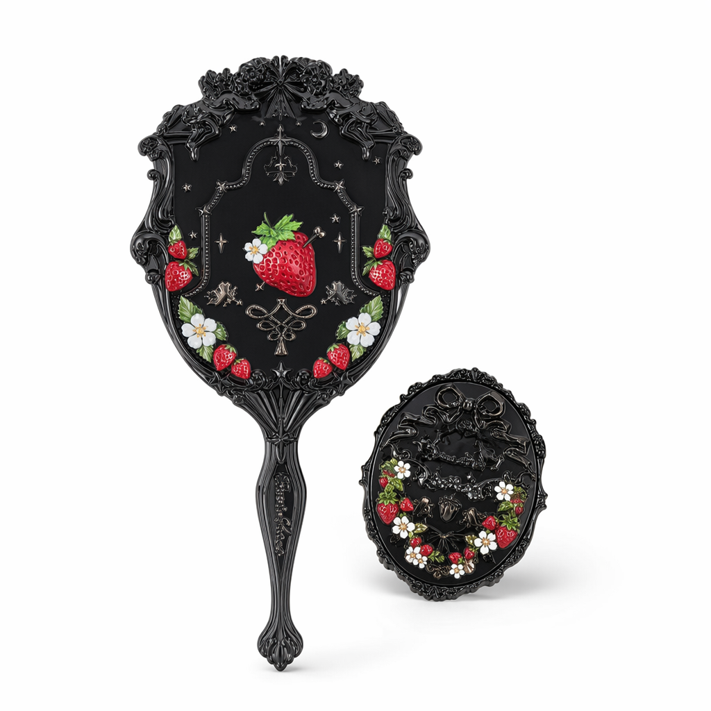Glittering Strawberry Berry Angelic Makeup Mirror for Vanity Display Black