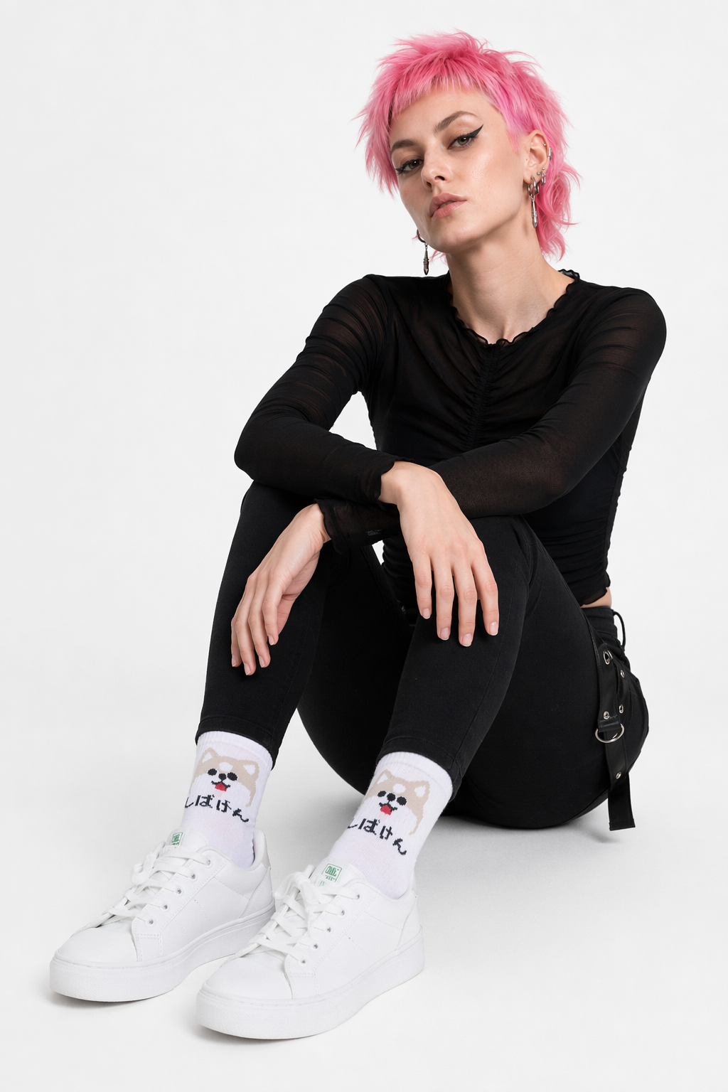 Kawaii Japanese Harajuku Cotton Prehistoric Socks Pink Dog